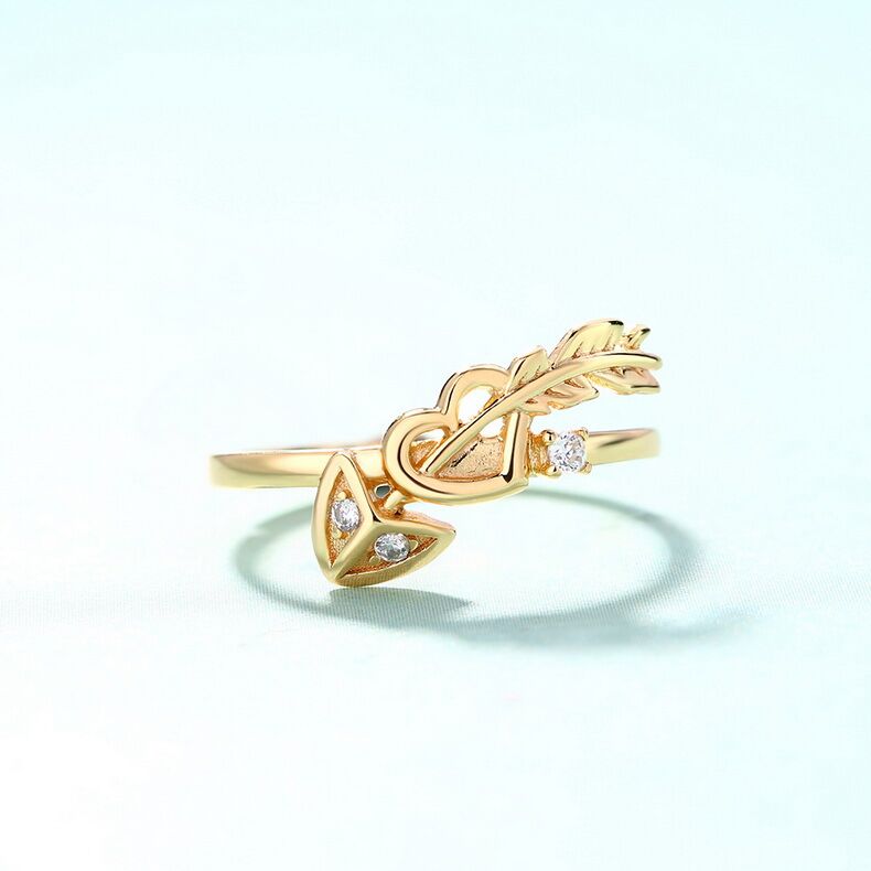 Cupid\'s Arrow S925 Sterling Silver Ring with 9k Yellow Gold Plating